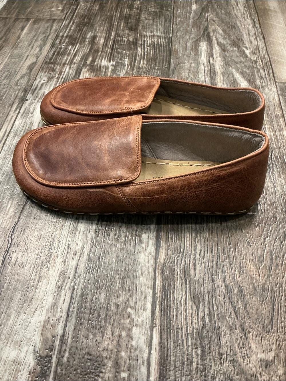 Unisex 100% Brown Leather Slip-On Loafers Women’s Size 8-8.5 or Men’s Size 6.5 - Picture 7 of 12